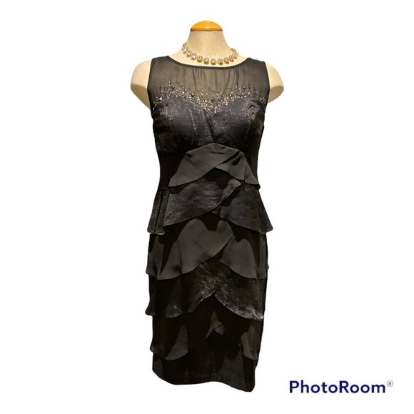 (8) LAURA 🇨🇦 Dress NWT Size 8 Sheer Bodice Tiered Shimmer Chiffon Beaded - Picture 5 of 9